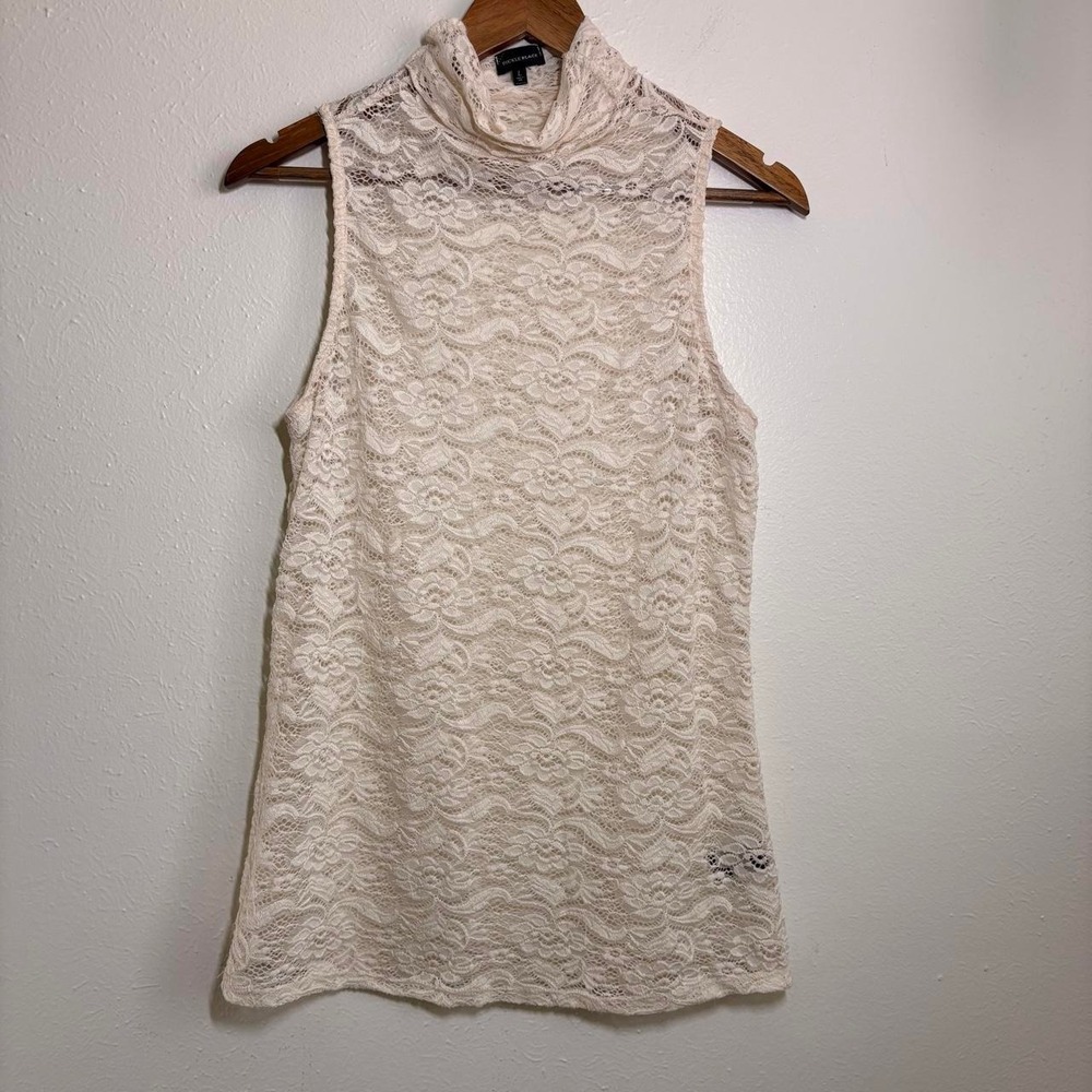 Buckle Black Size LG Floral Lace Sheer Mock Neck Tank Top